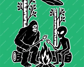 Bigfoot Alien Campfire Car Decal – Funny Cryptid Vinyl Sticker