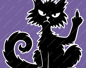 Angry Cat Middle Finger Car Decal – Funny Vinyl Sticker