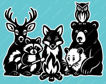 Wildlife Campfire Animal Car Decal – Deer Fox Raccoon Bear Possum & Owl