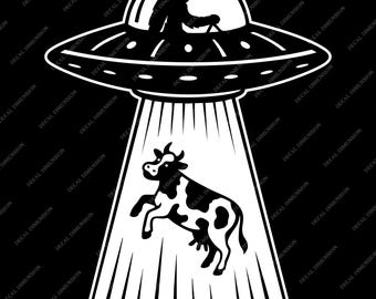 Bigfoot UFO Cow Abduction Car Decal – Funny Sasquatch Alien Spaceship Sticker for Car