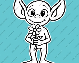 Troll Holding Flower Car Decal – Whimsical Vinyl Sticker