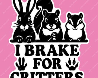 I Brake For Critters Car Decal – Woodland Animals - Rabbit, Squirrel & Chipmunk Vinyl Decal