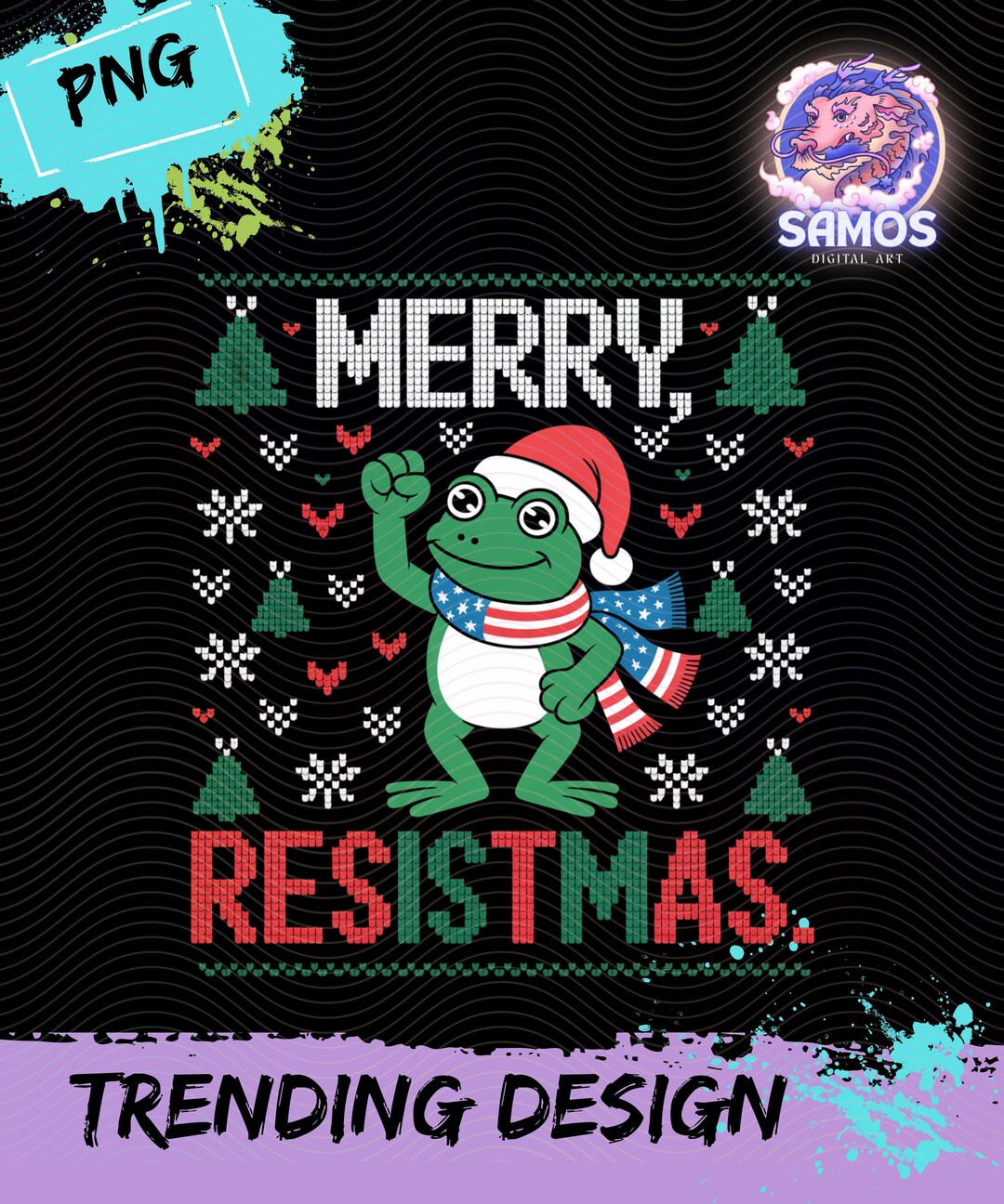 Resistmas Rabbit Frog Retro Merry Resistmas PNG: Funny Political Christmas (digital ...