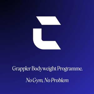May include: A navy blue graphic with a white stylized letter 'C' and text that reads 'Grappler Bodyweight Programme. No Gym, No Problem.' The brand name 'Compoundr' is at the bottom.