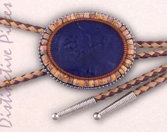 Sodalite Bolo Tie - Picture Jasper + Hematine, Western Style, BO3040079