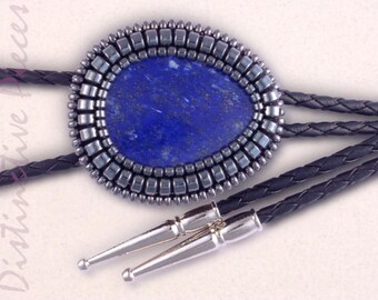 Lapis Lazuli Bolo Tie - Hematite Beaded Western Jewelry, BM3040106