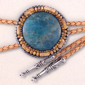 Natural Apatite w/Picture Jasper, Tiger Eye & Hematine Bolo Tie - Turquoise Bolo Tie for Men, Women's Bolo Tie, Western Bolo Tie, BR0038101