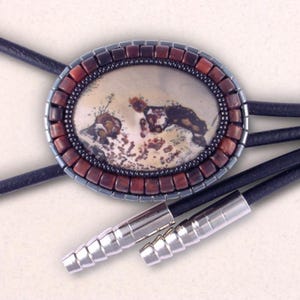 Chohua Jasper with Red Tiger Eye & Hematine Bolo Tie - Western Style Bolo Tie, Cowboy Bolo Tie, Men&#39;s Bolo, Women&#39;s Bolo Necklace, BO3040108