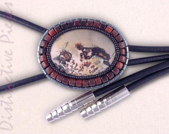 Chohua Jasper Bolo Tie - Red Tiger Eye & Hematine Beading, Women's Western Style, BO3040108