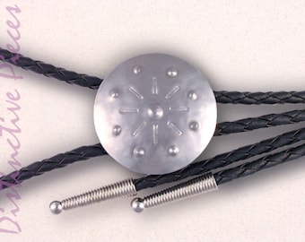 Steel Bolo Tie, Spokes - Men's Western Bolo Tie, Black Cord Bolo Tie, Women's Bolo Tie, Silver Slide Bolo Tie, Tinwork Bolo Tie, BR0038036-6