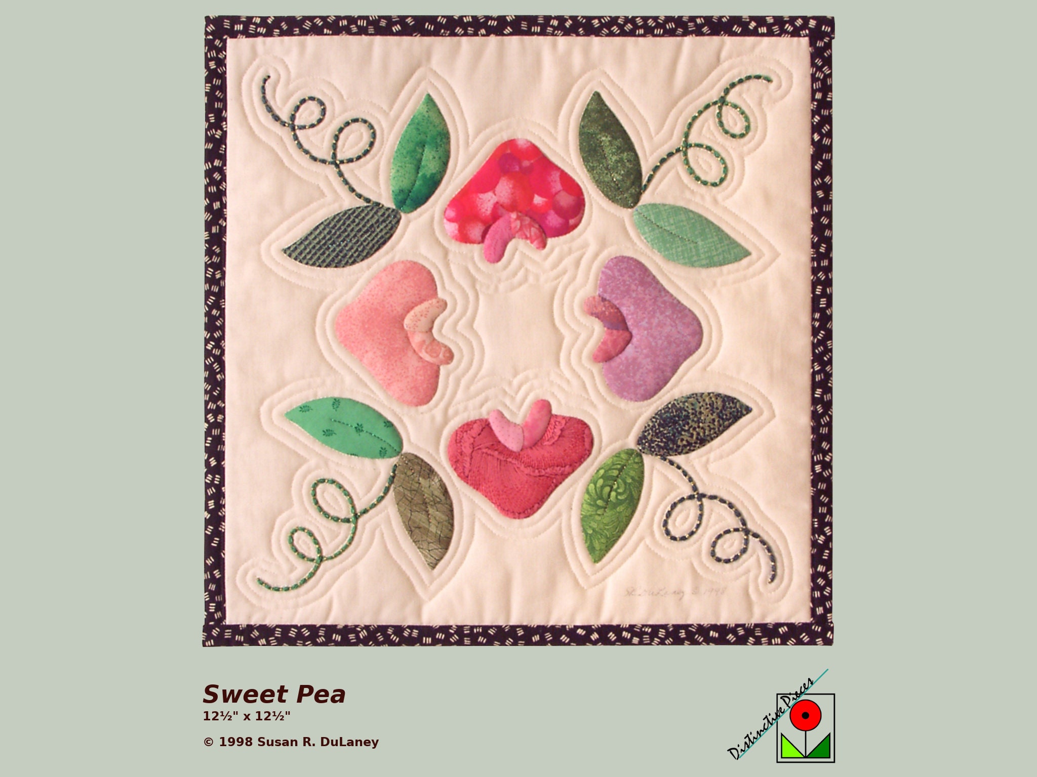 Small Quilt, Sweet Pea Wall Art Quilt, Appliqued Wall Hanging Quilt