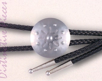 Steel Bolo Tie, Spokes - 6ply Black Cord Bolo, Western Bolo Tie for Men, Women's Bolo Tie, NM Punched Tin Bolo, Metalwork Bolo, BR0038036-6X