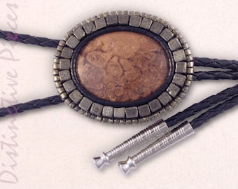 Turtle Agate with Pyrite & Jet Bolo Tie - Men's Brown + Black Bolo, Beaded Bolo, Gift for Cowgirl or Boy, Gift for Nature Lover, BO3040110