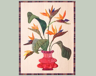 Bird of Paradise Vase Quilt- Hi-Profile Applique Textile Art by Susan R. DuLaney, 99-19S