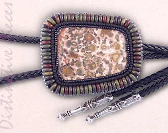 Poppy Jasper with Dragon's Blood Jasper & Hematine Bolo Tie - Large Size Stone Slide, Unisex Jewelry, BM3545116