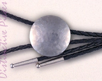 Hammered Steel Bolo Tie - Black Bolo Tie for Men, Hand Textured Bolo, Western Bolo, New Mexico Tinwork Bolo, Women's Bolo Tie, BR0038036-1