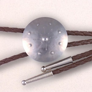 Steel Bolo Tie, Spokes - Brown Cord Bolo, SW Bolo, Western Bolo Tie , Men&#39;s Bolo Tie, NM Punched Tin Bolo, Bolo Tie for Men, BR0038036-6Br