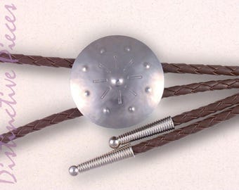 Steel Bolo Tie, Spokes - Women's Brown Cord Bolo, Punch Tin, BR0038036-6Br