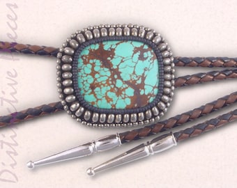 Pilot Mt. Turquoise with Pyrite Bolo Tie - U.S. Mined Turquoise, Vintage Pawn Style, Made in New Mexico, Men or Women's Bolo Tie, BM2530091