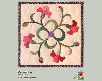 Carnation Art Quilt - Appliqued Floral Wall Hanging, Textile Art, Susan R. DuLaney Design, 90-30S