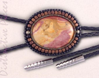 NM Rhyolite Bolo Tie - Southwestern Copper Titanium & Pyrite with Black Onyx Beaded Jewelry, BO3040107