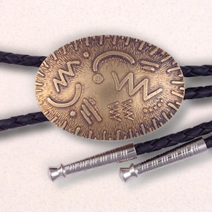 Etched Brass Bolo Tie, Lightning Design - Men&#39;s Bolo Tie, SW Bolo Tie, Etched Metal Bolo, Black Cord Bolo Tie, Western Bolo Tie, BE3850052