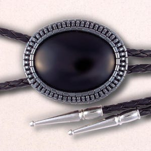 Black Onyx with Hematine Bolo Tie - Wedding Bolo Tie, Western Bolo Tie, Men&#39;s or Women&#39;s Bolo, SW Bolo, Traditional Black Bolo, BO3040067