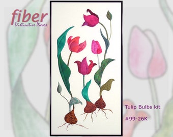 Applique Quilt Kit, Tulip Bulbs - Sew by Number Kit, Tulip Design with Pattern + Fabric, Textile Wall Hanging, Tulip Art Quilt Kit, Q99-26K