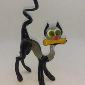Vintage Black Handmade Ceramic Cat Figurine Kitty Statue