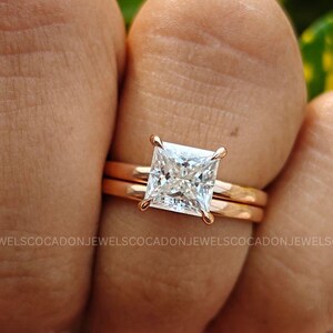 2 CT Princess Cut Moissanite Engagement Ring Set 14K Solid Gold Ring Set, Pave Setting Ring Set, Bridal Ring Set, Stackable Ring Set For Her