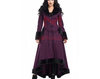 Women’s Gothic Purple Maxi Coat | Faux Fur Trimmed Victorian Winter Jacket