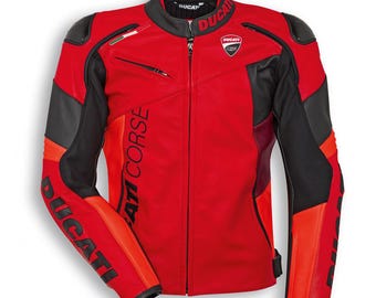 Ducati Corse C6 rood leren motorjack heren | CE Armor-bikerjack