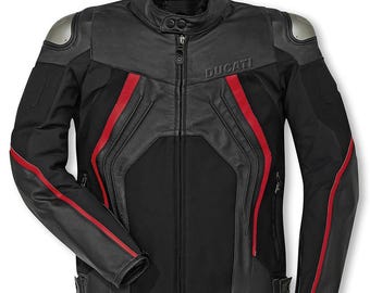 Ducati C1 Fighter Men’s Motorcycle Racing Leather Jacket – CE Armored Biker Cowhide Riding Gear