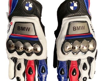 Guanti da moto in pelle BMW Motorrad – Guanti da motociclista da corsa Bianco Rosso Blu