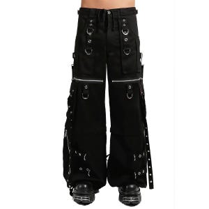 New Mall Gothic Black Zip-Off Bondage Pants Unisex Techwear Cargo Trousers with Straps, Chains D-Rings, Cyberpunk Rave Pants