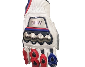 New Mall BMW Motorrad Motorcycle Racing Gloves | White Red Blue Leather Riding Gloves