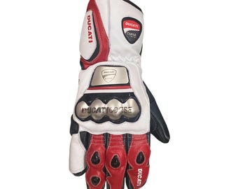 Ducati Corse Leather Motorcycle Gauntlet | CE Certified Racing Gloves
