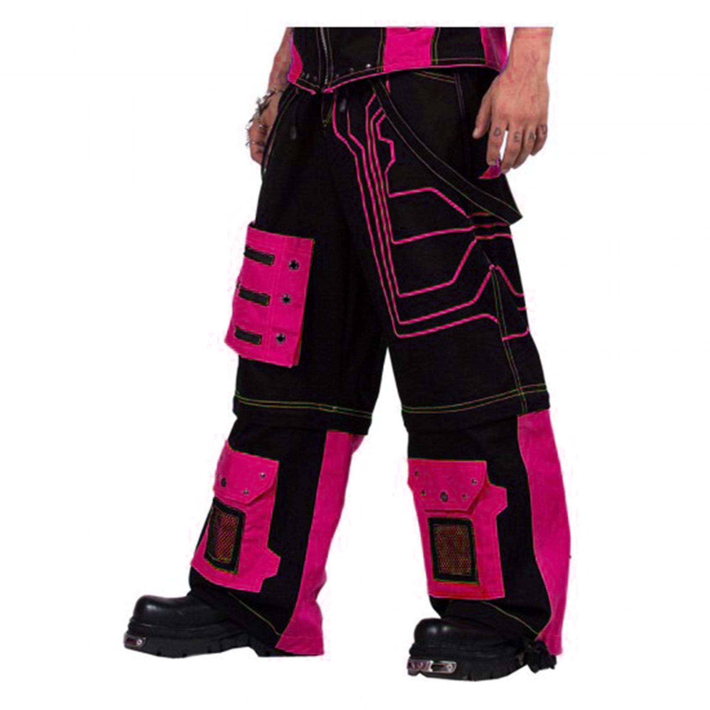 Cyber Goth Rave Pants: Black & Neon Pink Baggy Techwear - Etsy
