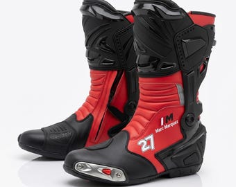 Sport Motorcycle Boots Men | Red Black Racing Style Boots | Protective Biker Footwear | Track Riding Shoes