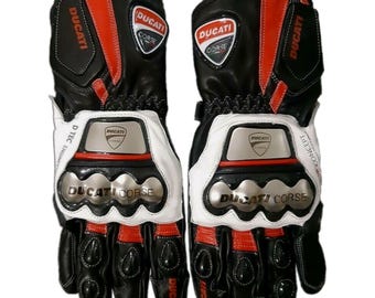 Ducati Corse 2021 Motorbike Racing Leather Gloves Black Red White Protective Gear