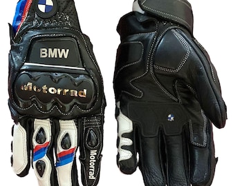 BMW Motorrad Leder Motorrad Racing Handschuhe - Schwarz Weiß Rot Blau, Schutzhandschuhe
