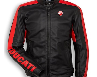 Chaqueta de cuero de carreras para hombre Ducati C4, color negro y rojo / Chaqueta protectora para motociclista