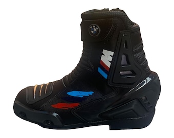 BMW M Motorrad Leather Motorcycle Racing Boots, Protective Biker Shoes