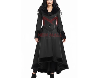 Gothic Victorian Long Coat – Faux Fur Trim, Winter Women's Fashion