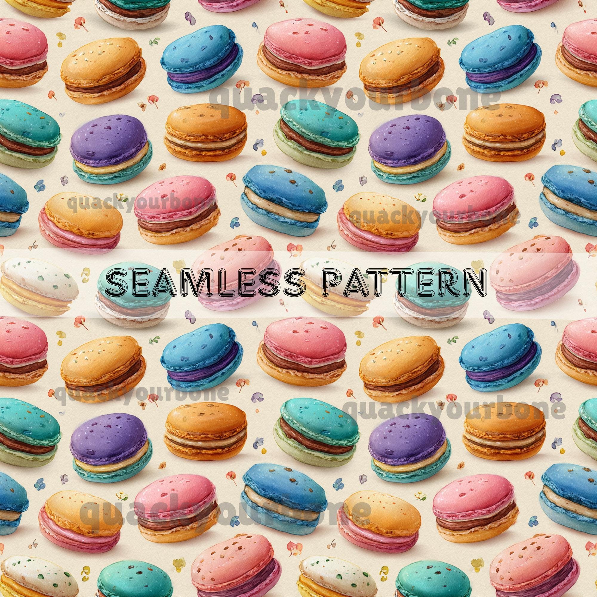 Colorful Macarons Seamless Pattern- Commercial Use, Dessert Repeat Tile ...