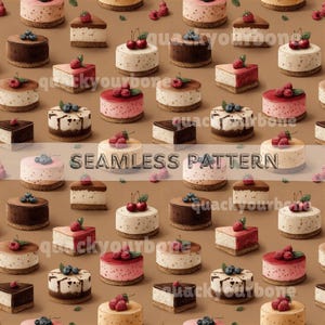 Assorted Cake Seamless Pattern- Sweet Food Desert Repeat Tile for Scrapbook Paper, Fabric Print, Sublimation Art, Digital Design, Nursery