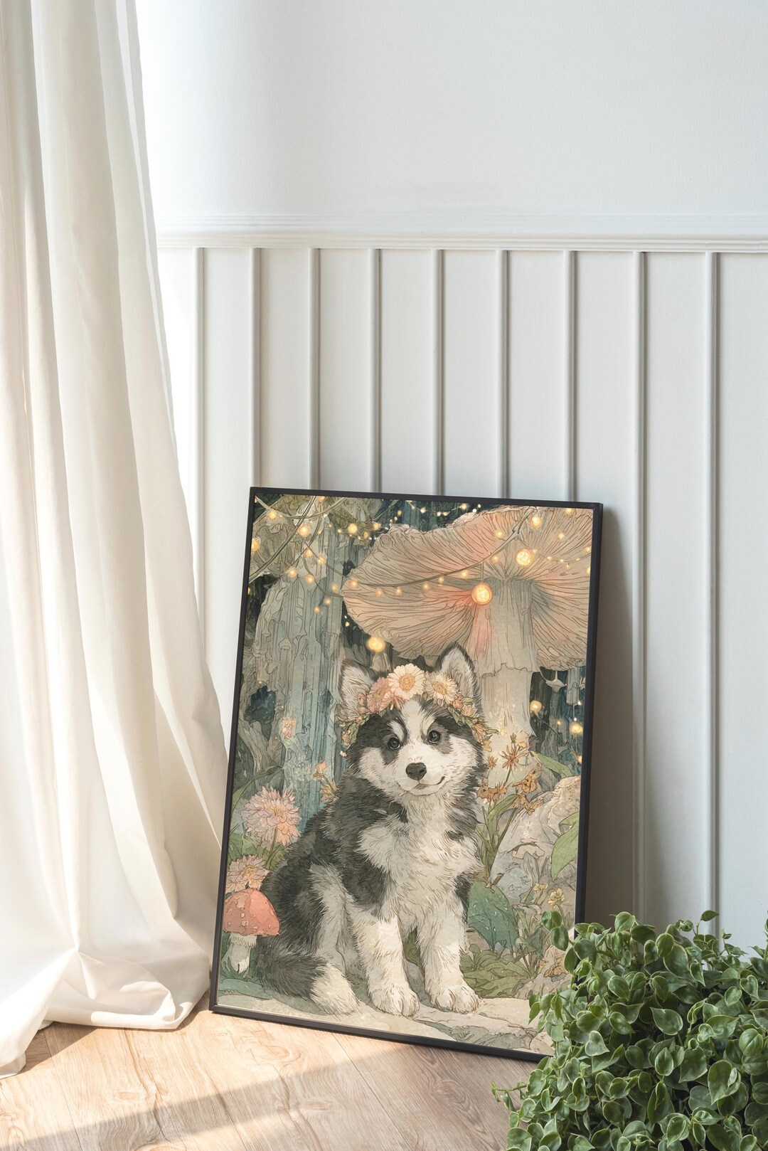 Cute Husky Puppy Wall Art – Watercolor Dog Print With Flower Crown ...