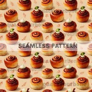 Zimtschnecken Nahtlose Muster - Süße Bäckerei Digital Rapport Kachel, Süßes Dessert für Scrapbook Papier, Stoff Druck, Sublimation Kunst, DIY Craft