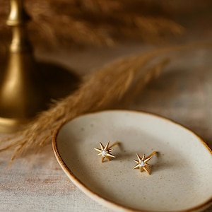 Dainty North Star Rook Earrings: 14K Gold Plated Cubic Zirconia