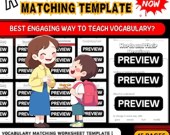 Customizable Vocabulary Worksheet Template: Printable Word Matching Activities (PDF)